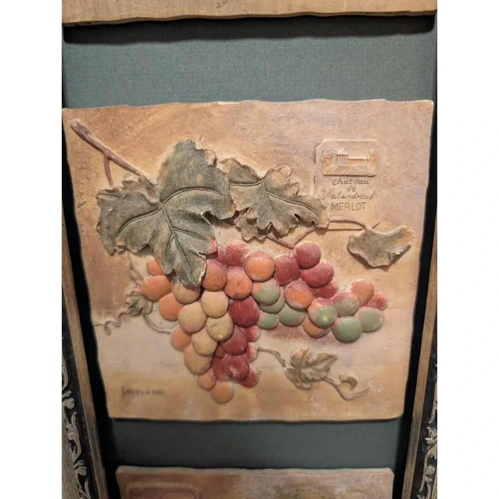 Danhui Nai‎ Grapes Wall 3D Art 4 Panel Framed Resin Wall Hanging Tuscan Signed